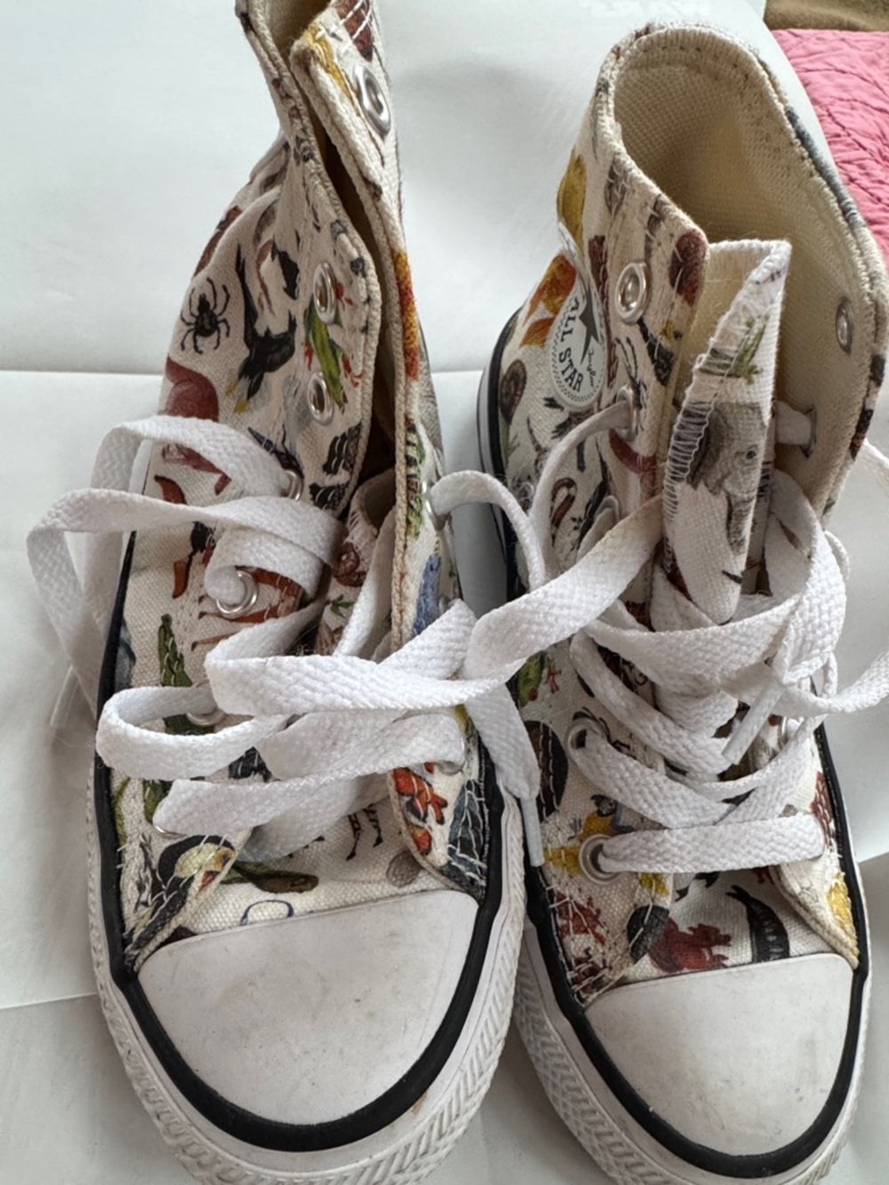 Converse Kids White High-Top Sneakers with Multicolor Animal Print